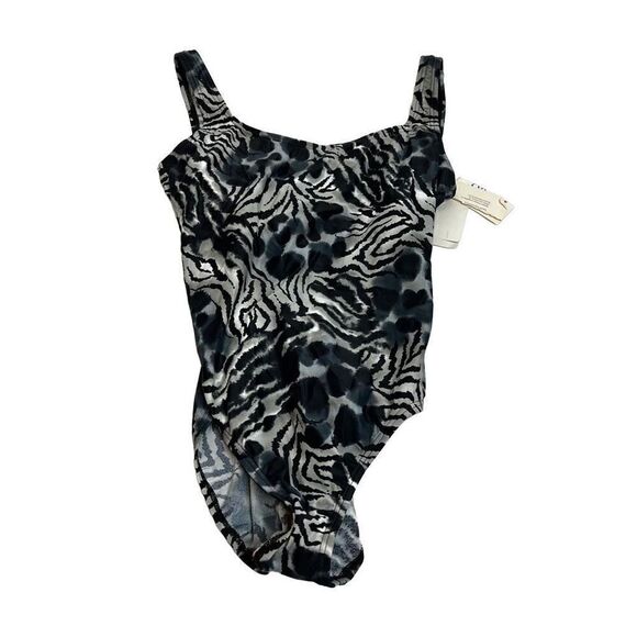 Speedo NWT black and gray animal print one piece swimsuit size 12 - Picture 2 of 13